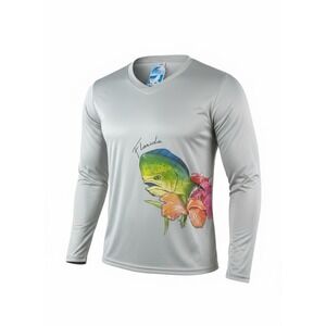 ISLAND BEACH Fishing Shirt Mens Large Gray UPF 50 Long Sleeve V Neck Florida NEW